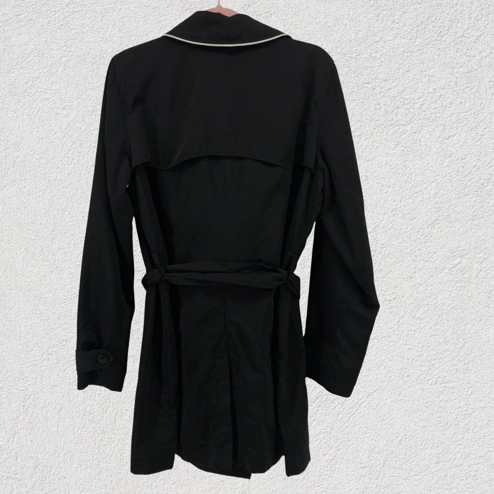Lauren Ralph Lauren Black Trench Coat White Piping Belted Women L‎ Classic Paris